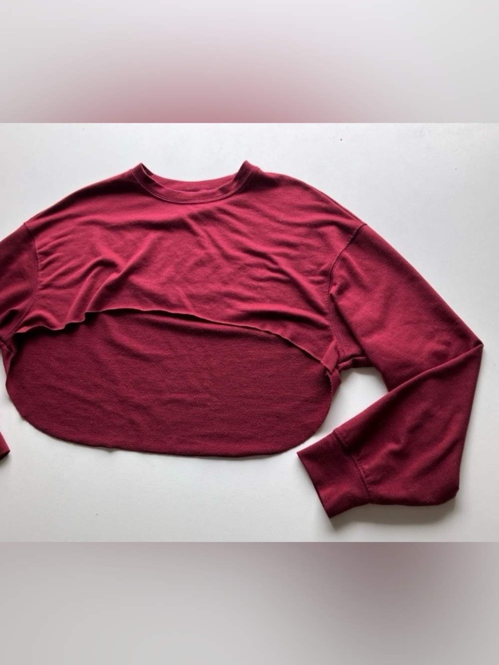 SHEIN Burgundy Super Cropped Sweatshirt Layered Asymmetrical Hem Maroon Top XS